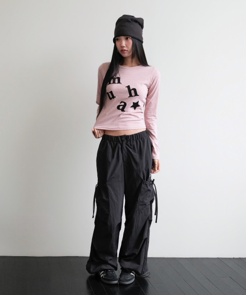 SIDE RIBBON STRING CARGO POCKET BANDING PANTS [BLACK]