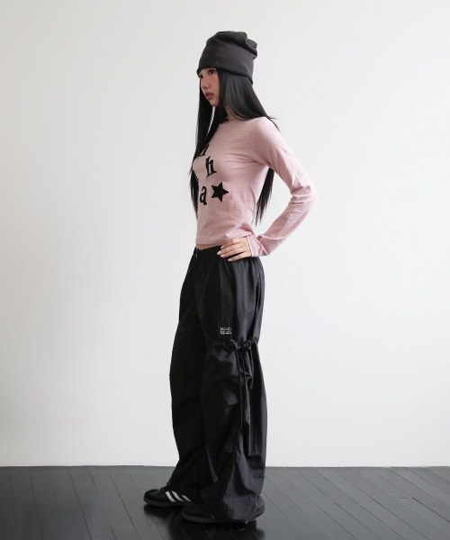 SIDE RIBBON STRING CARGO POCKET BANDING PANTS [BLACK]