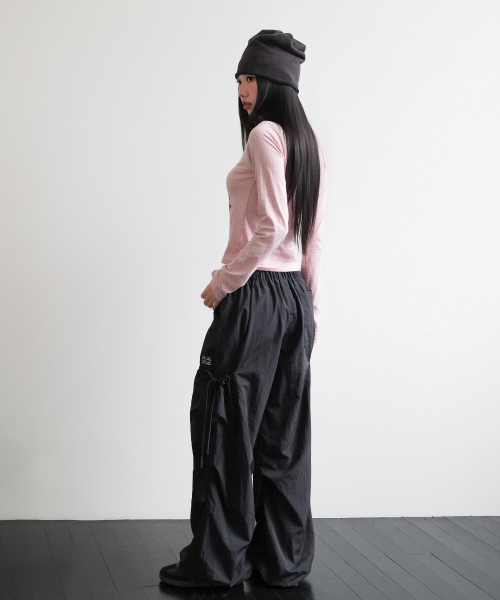 SIDE RIBBON STRING CARGO POCKET BANDING PANTS [BLACK]