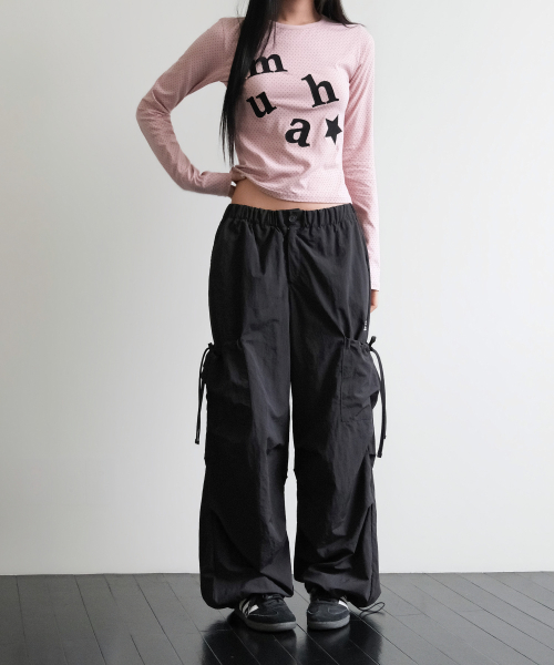 SIDE RIBBON STRING CARGO POCKET BANDING PANTS [BLACK]