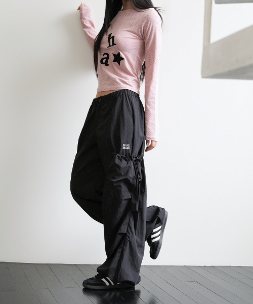 SIDE RIBBON STRING CARGO POCKET BANDING PANTS [BLACK]