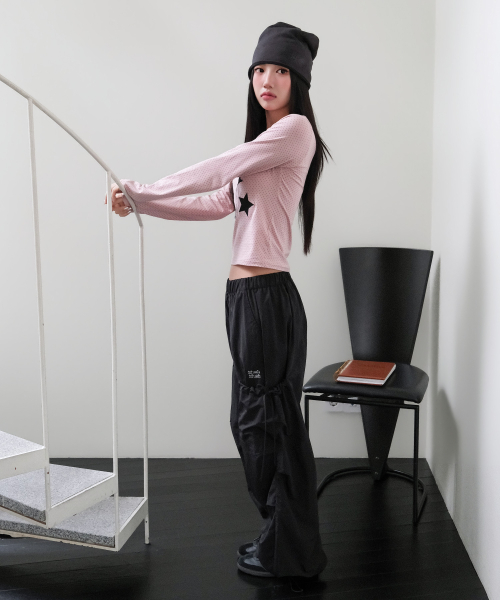 SIDE RIBBON STRING CARGO POCKET BANDING PANTS [BLACK]