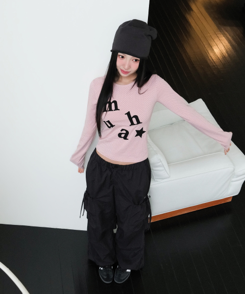 SIDE RIBBON STRING CARGO POCKET BANDING PANTS [BLACK]