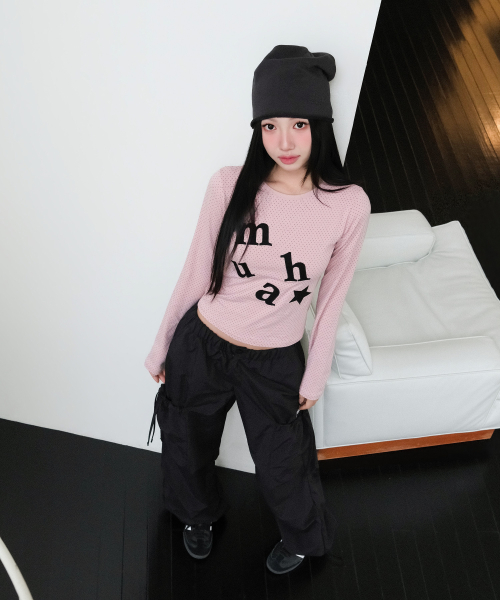 SIDE RIBBON STRING CARGO POCKET BANDING PANTS [BLACK]