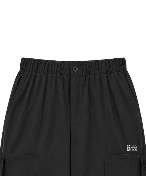 SIDE RIBBON STRING CARGO POCKET BANDING PANTS [BLACK]