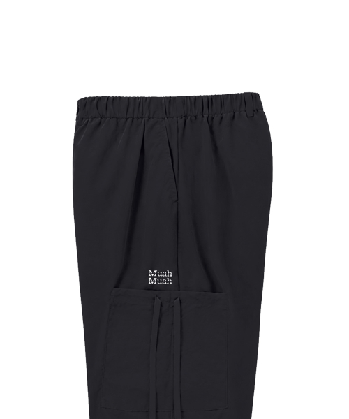 SIDE RIBBON STRING CARGO POCKET BANDING PANTS [BLACK]