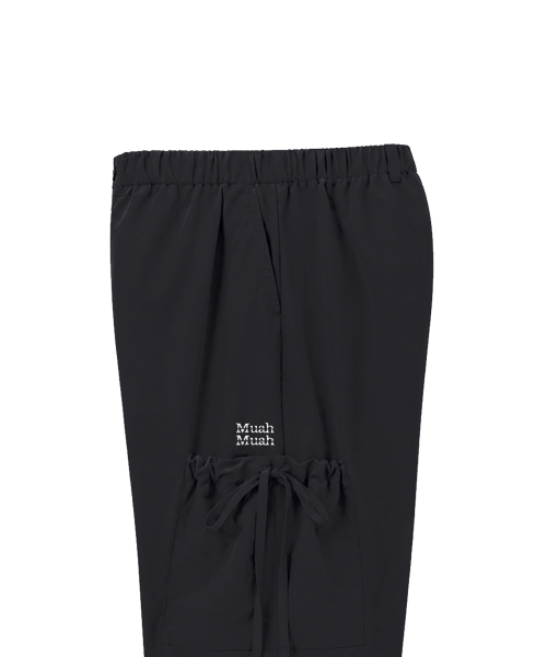 SIDE RIBBON STRING CARGO POCKET BANDING PANTS [BLACK]