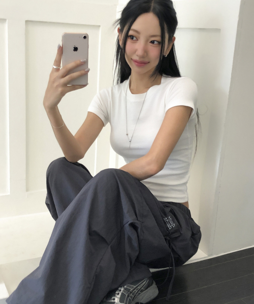 SIDE RIBBON STRING CARGO POCKET BANDING PANTS [CHARCOAL]