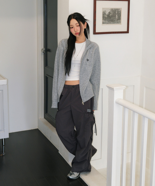 SIDE RIBBON STRING CARGO POCKET BANDING PANTS [CHARCOAL]