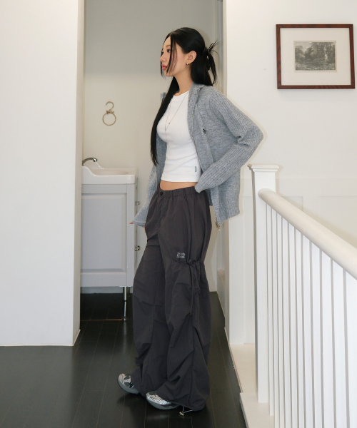 SIDE RIBBON STRING CARGO POCKET BANDING PANTS [CHARCOAL]