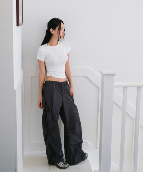 SIDE RIBBON STRING CARGO POCKET BANDING PANTS [CHARCOAL]