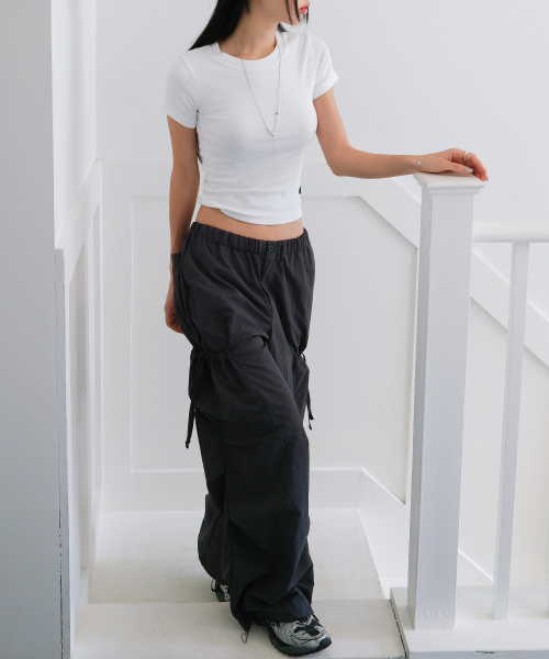 SIDE RIBBON STRING CARGO POCKET BANDING PANTS [CHARCOAL]