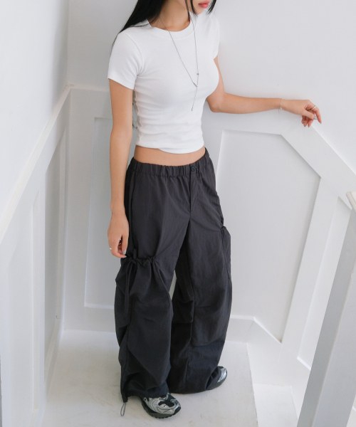 SIDE RIBBON STRING CARGO POCKET BANDING PANTS [CHARCOAL]