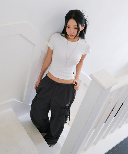 SIDE RIBBON STRING CARGO POCKET BANDING PANTS [CHARCOAL]