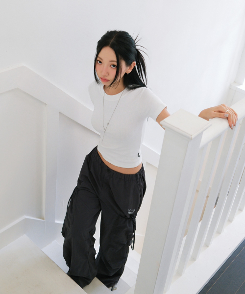 SIDE RIBBON STRING CARGO POCKET BANDING PANTS [CHARCOAL]