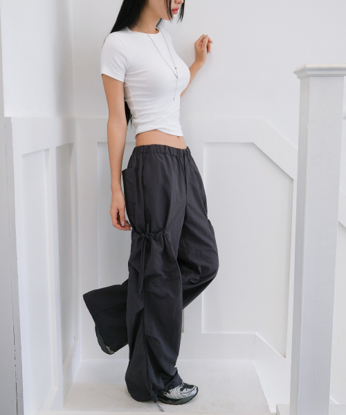 SIDE RIBBON STRING CARGO POCKET BANDING PANTS [CHARCOAL]