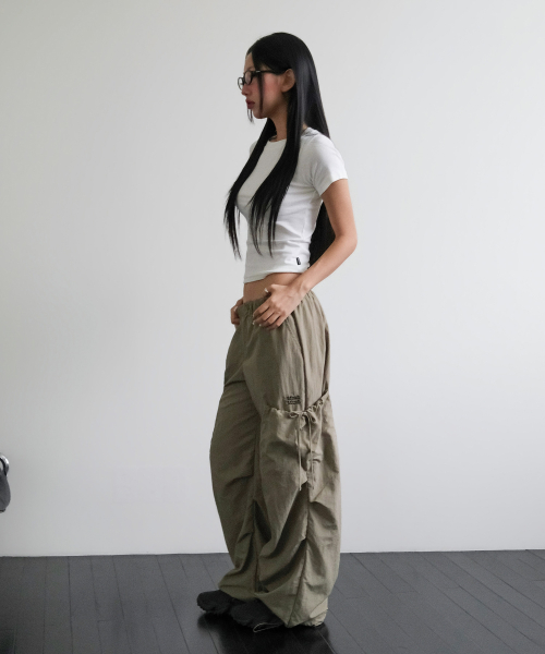 SIDE RIBBON STRING CARGO POCKET BANDING PANTS [BEIGE]