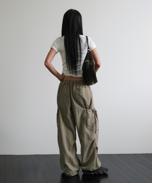 SIDE RIBBON STRING CARGO POCKET BANDING PANTS [BEIGE]