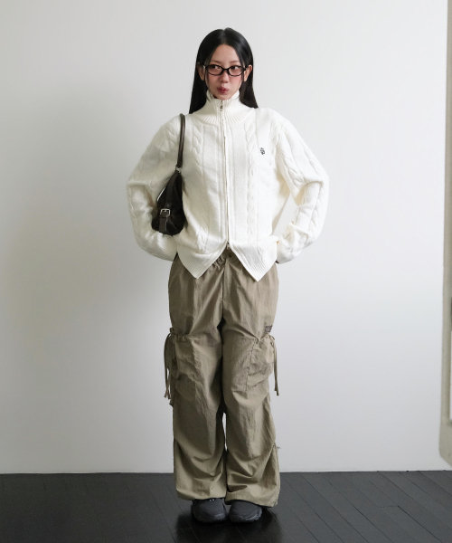 SIDE RIBBON STRING CARGO POCKET BANDING PANTS [BEIGE]