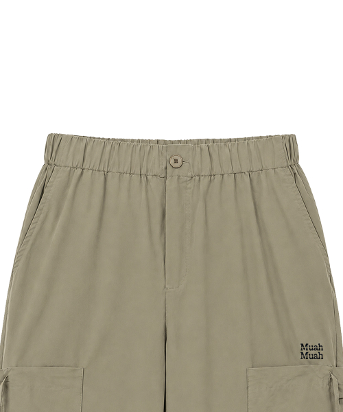 SIDE RIBBON STRING CARGO POCKET BANDING PANTS [BEIGE]