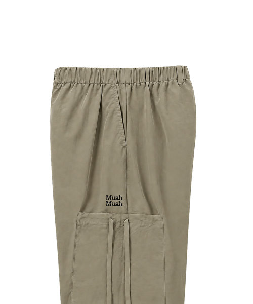 SIDE RIBBON STRING CARGO POCKET BANDING PANTS [BEIGE]