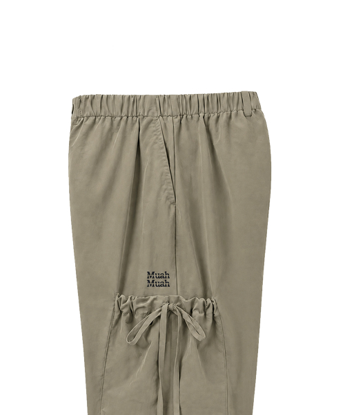 SIDE RIBBON STRING CARGO POCKET BANDING PANTS [BEIGE]