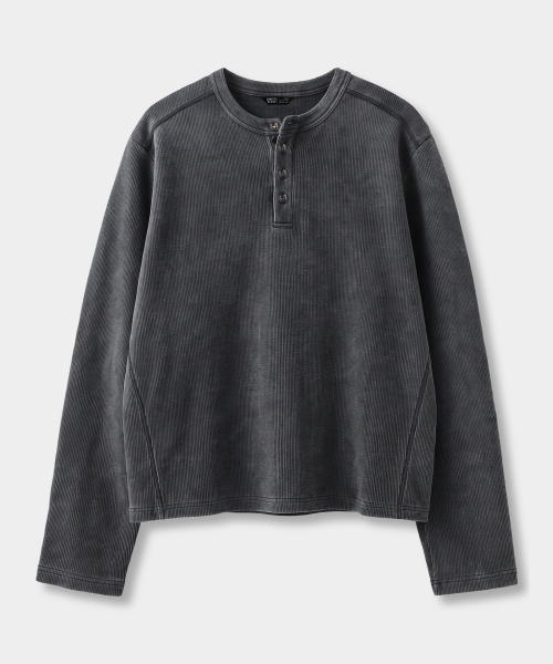 ESSENTIAL RIBBED LONG SLEEVE T-SHIRT_HENLEY 3 COLOR