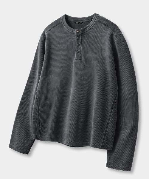 ESSENTIAL RIBBED LONG SLEEVE T-SHIRT_HENLEY 3 COLOR