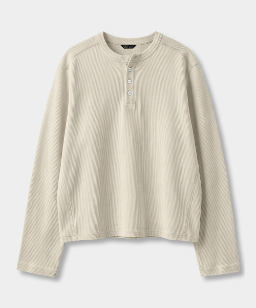 ESSENTIAL RIBBED LONG SLEEVE T-SHIRT_HENLEY 3 COLOR