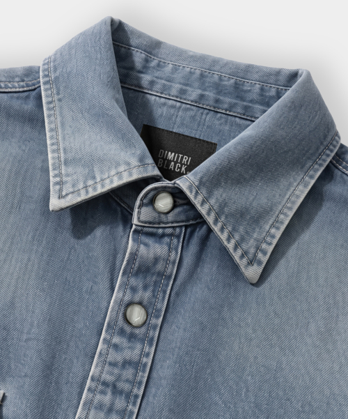 FADED WASHING MINIMAL WESTERN DENIM SHIRT_2 COLOR