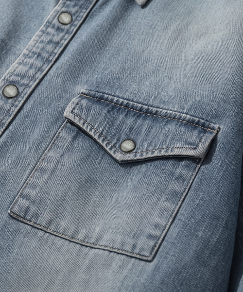 FADED WASHING MINIMAL WESTERN DENIM SHIRT_2 COLOR