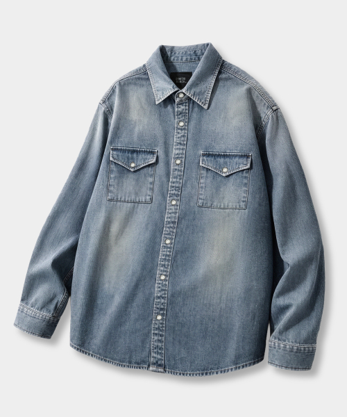 FADED WASHING MINIMAL WESTERN DENIM SHIRT_2 COLOR