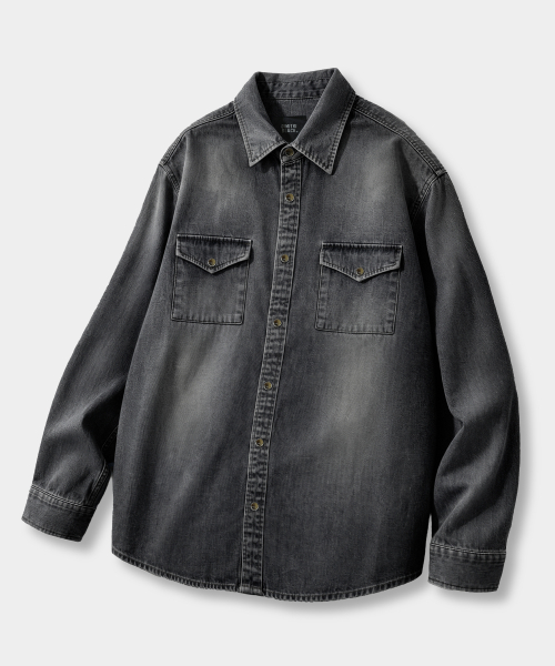 FADED WASHING MINIMAL WESTERN DENIM SHIRT_2 COLOR