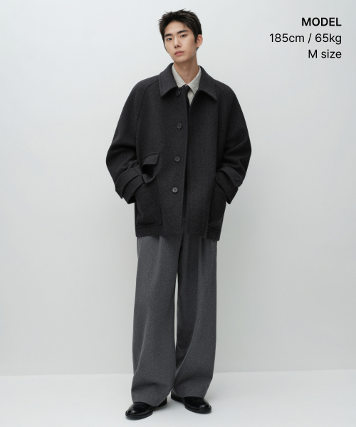 울 블렌드 오버사이즈 하프 발마칸 코트