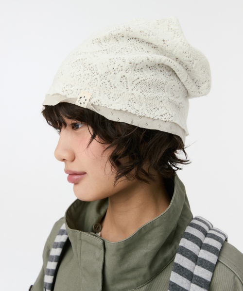 REVERSIBLE LAYERED KNIT BEANIE, CREAM