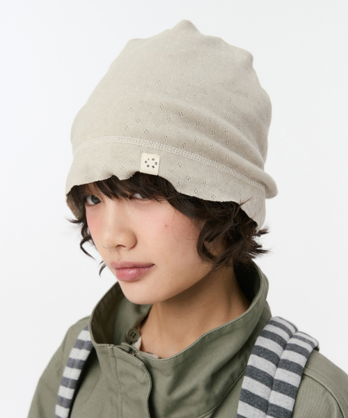 REVERSIBLE LAYERED KNIT BEANIE, CREAM
