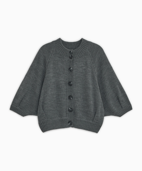 3/4 RAGLAN KNIT CARDIGAN, GRAY