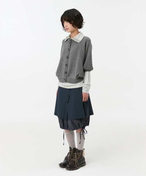 3/4 RAGLAN KNIT CARDIGAN, GRAY