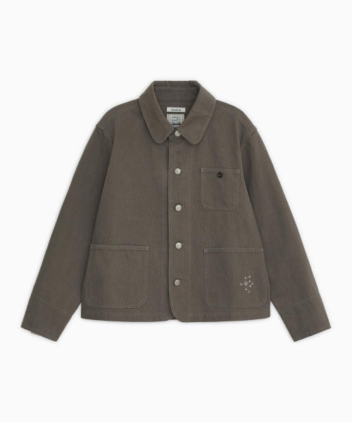 ROUND COLLAR COTTON JACKET, BROWN KHAKI