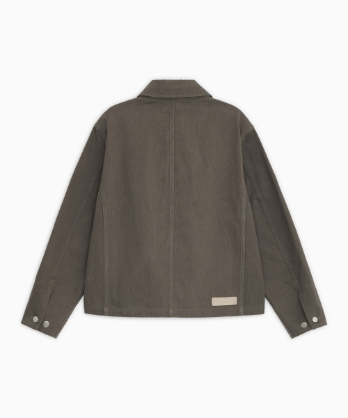 ROUND COLLAR COTTON JACKET, BROWN KHAKI