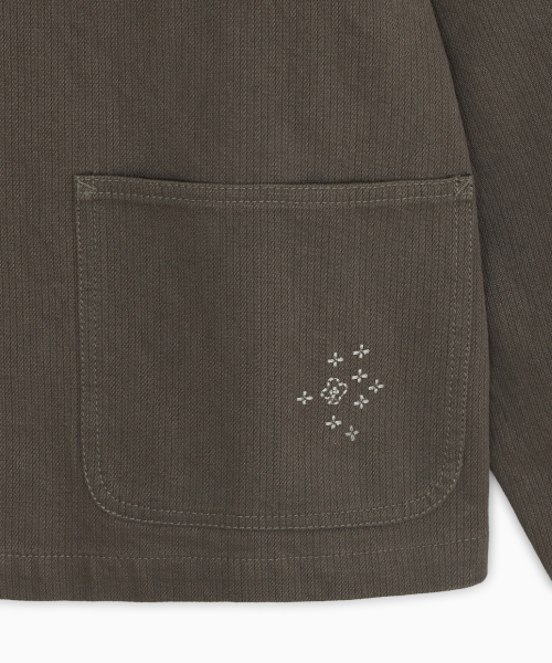 ROUND COLLAR COTTON JACKET, BROWN KHAKI