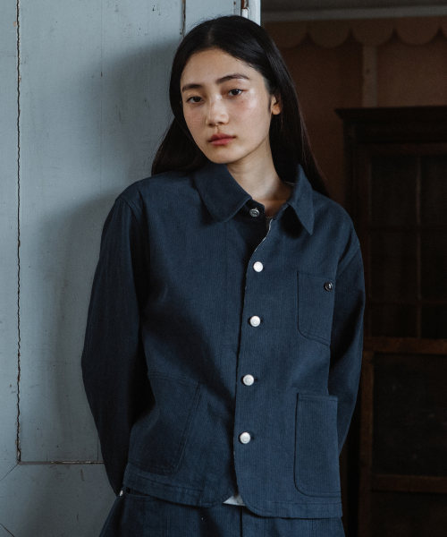 ROUND COLLAR COTTON JACKET, BROWN KHAKI