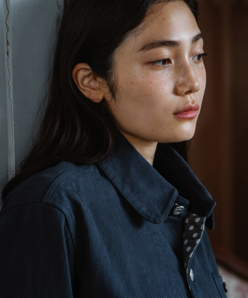 ROUND COLLAR COTTON JACKET, BROWN KHAKI