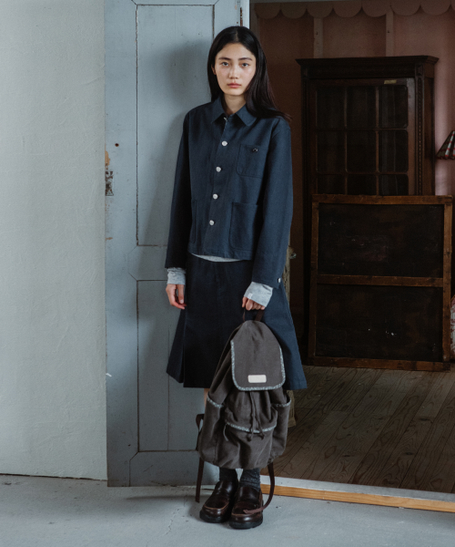 ROUND COLLAR COTTON JACKET, BROWN KHAKI