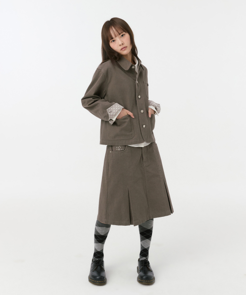 ROUND COLLAR COTTON JACKET, BROWN KHAKI