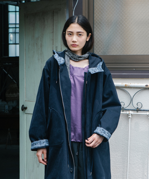 VINTAGE FLORAL HOODED JACKET, NAVY