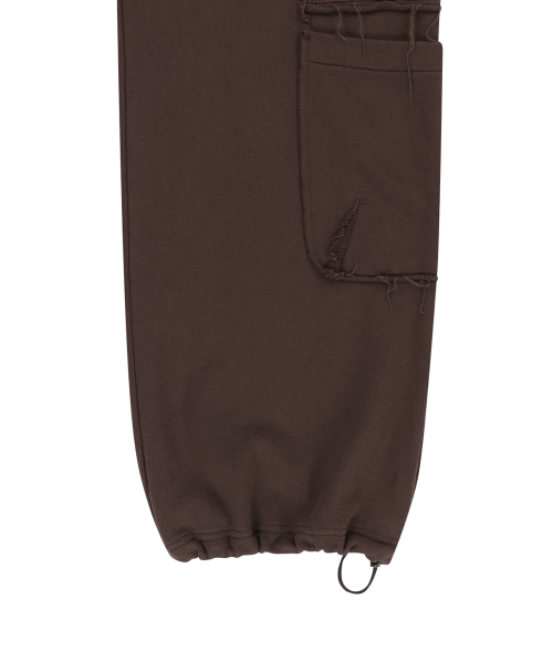 MIXED WAFFLE FOLDOVER WAIST JERSEY PANTS IN BROWN