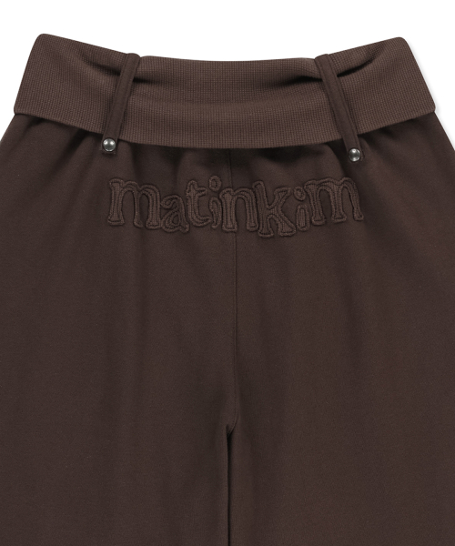 MIXED WAFFLE FOLDOVER WAIST JERSEY PANTS IN BROWN