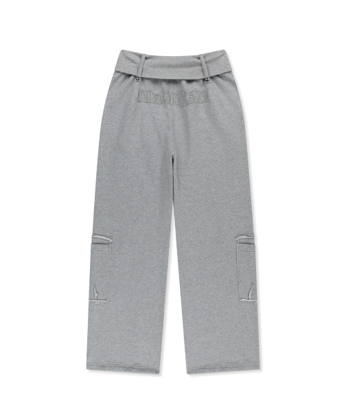 MIXED WAFFLE FOLDOVER WAIST JERSEY PANTS IN GREY