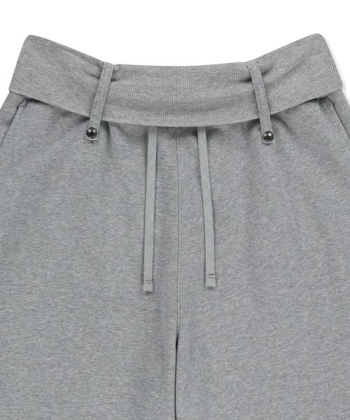 MIXED WAFFLE FOLDOVER WAIST JERSEY PANTS IN GREY
